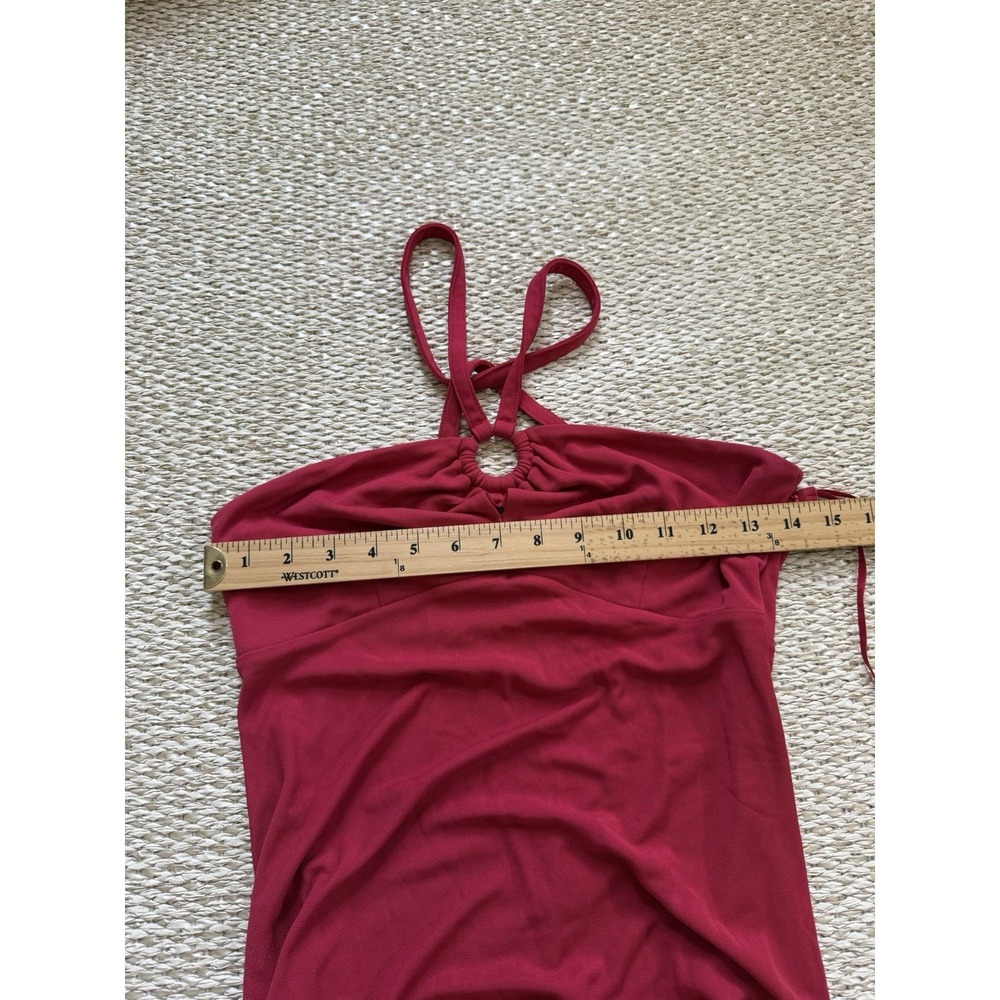 Vintage Y2K Red O-ring Halter Midi Dress. Classic Romantic Timeless Bodycon 4 - Picture 8 of 9